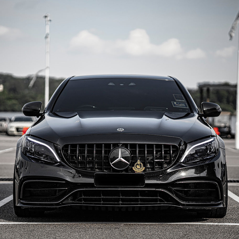 Front close-up of Mercedes-Benz Gloss Metallic Ebony Sparkle Vinyl Wrap