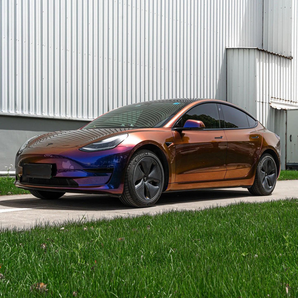 Color Shift Purple Sunset Vinyl Wrap on tesla