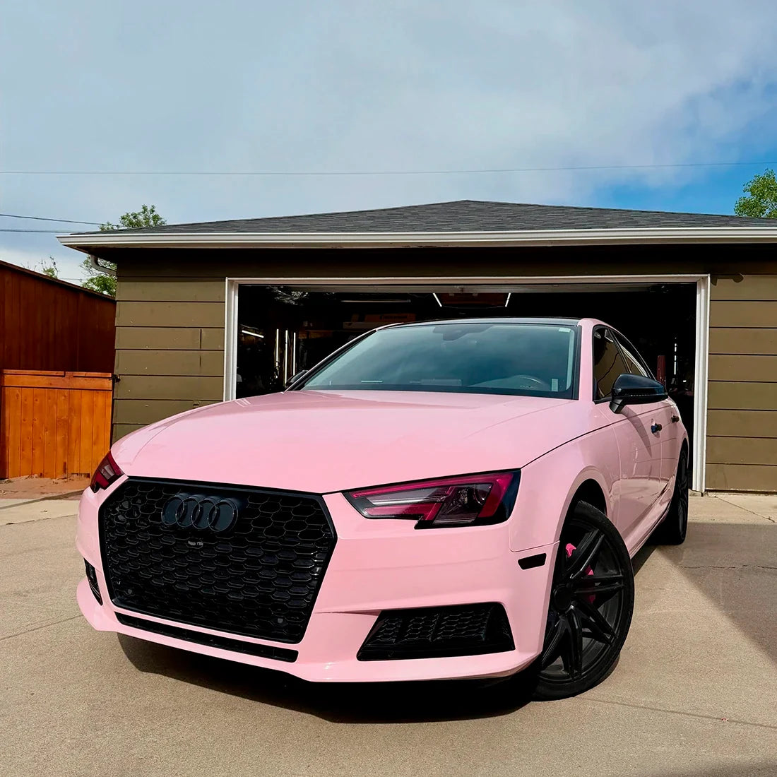 Mustang fender in High Gloss Millennial Pink vinyl Wrap