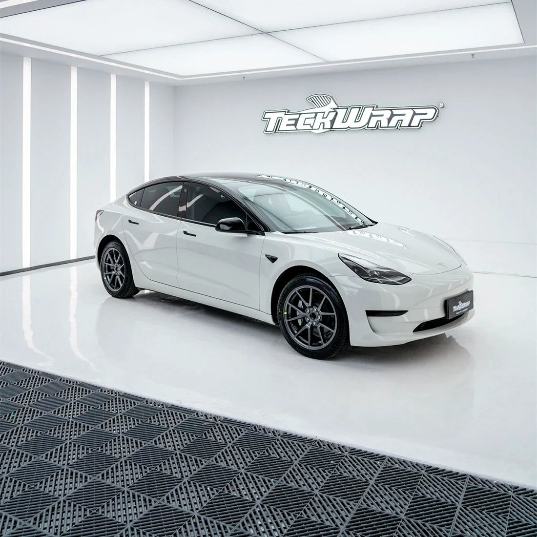 High Gloss Pale Celadon Vinyl Wrap on Tesla