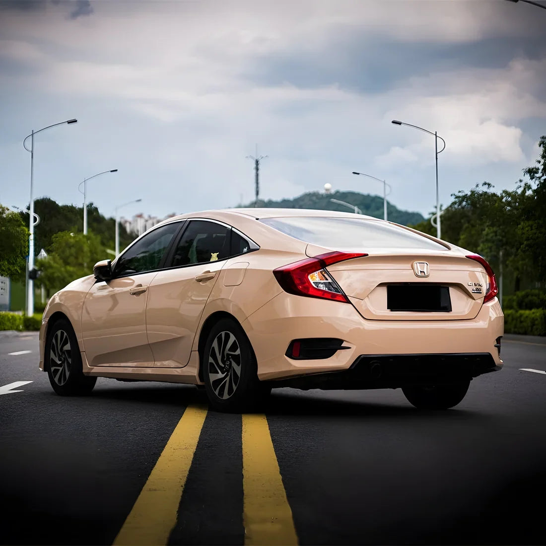 High Gloss Sahara Beige Vinyl Wrap on Honda front angle