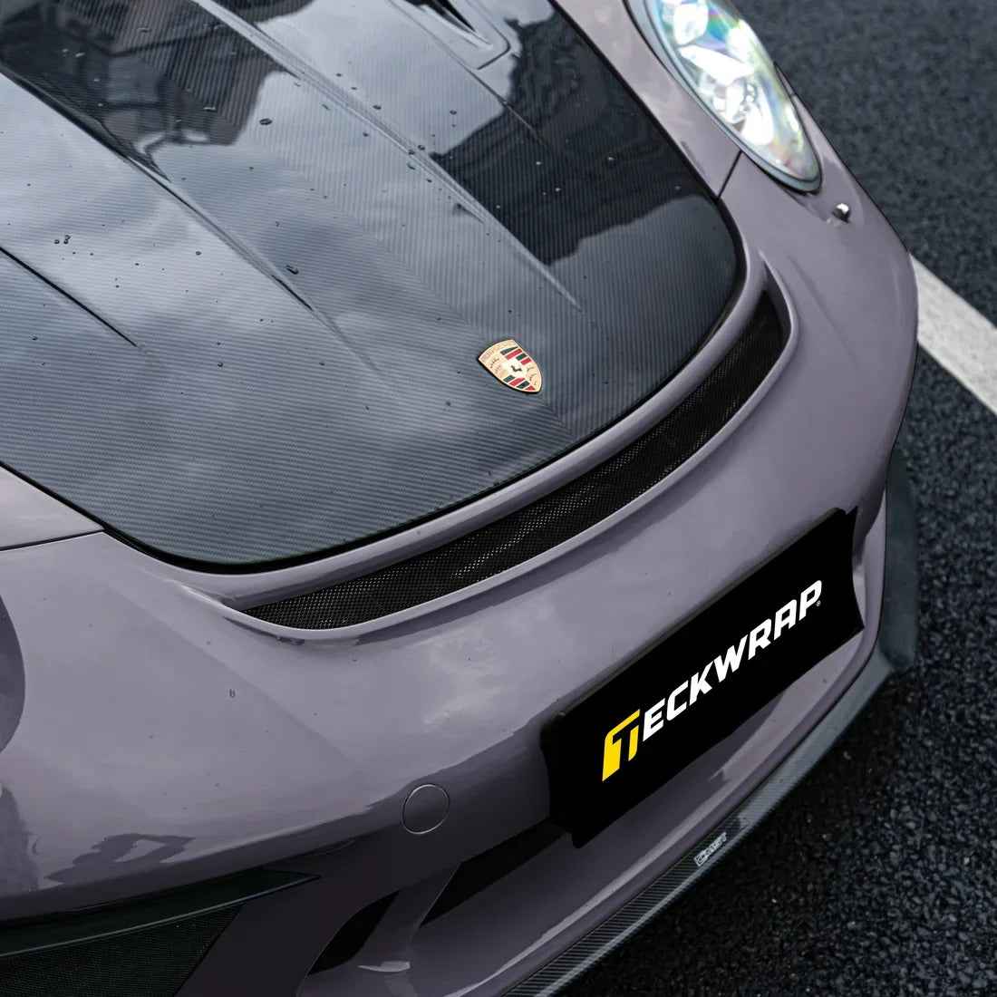 High Gloss Dusky Grape Vinyl Wrap Porsche exterior.