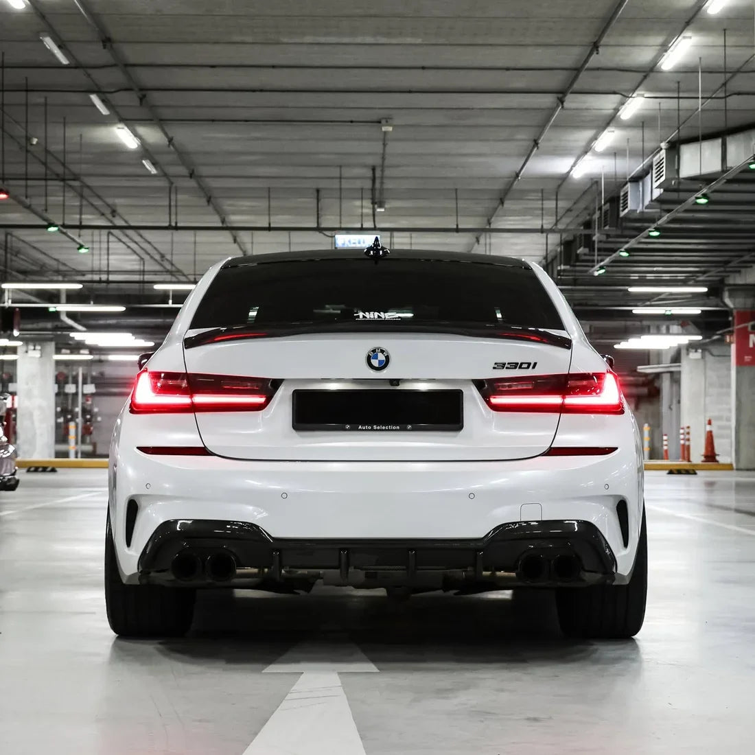 White Pearl Glitter Gloss vinyl wrap BMW 3 Series rear view.