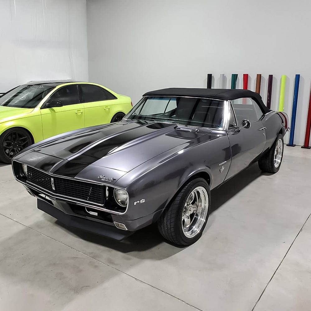Classic Chevrolet Camaro showcasing a premium Dark Platinum (RB12-HD) Gloss Vinyl Wrap with deep metallic gloss, by TeckWrap.