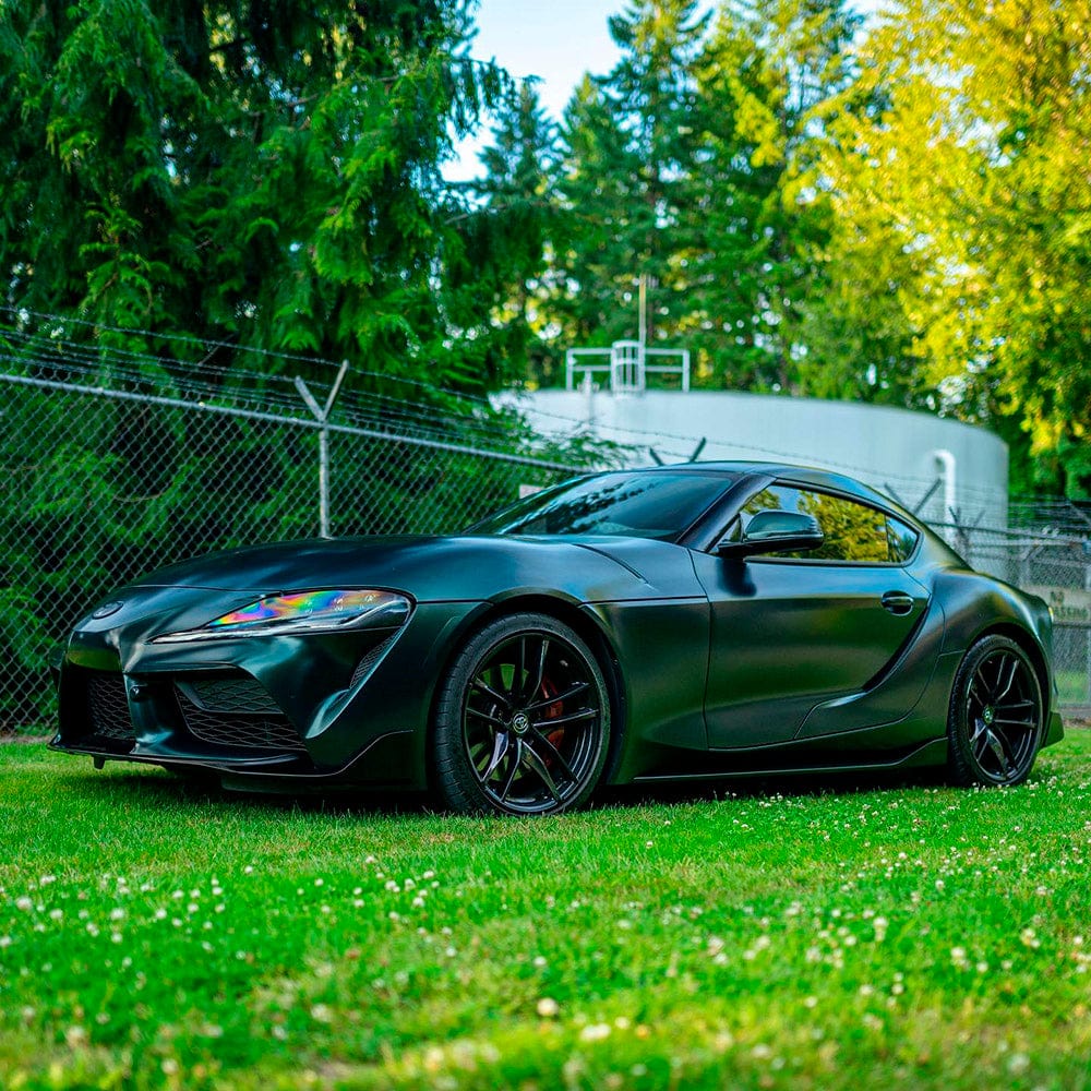 Sports Car Wrapped in Matte Green Black Silk