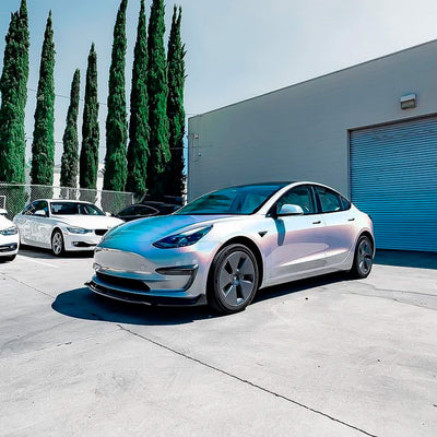 Tesla featuring Gloss Color Shift Fireworks White Vinyl Wrap