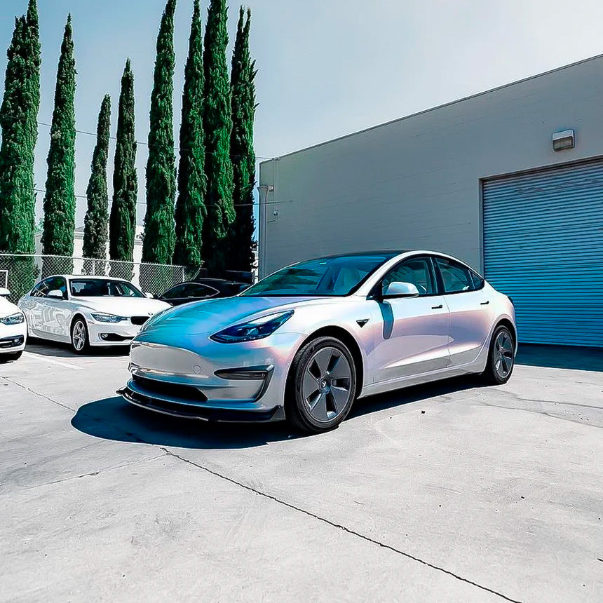 Tesla featuring Gloss Color Shift Fireworks White Vinyl Wrap