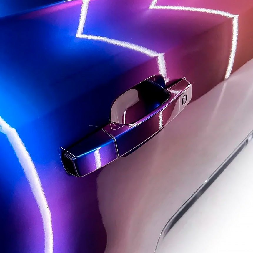 door handle with Color Shift Violet Sunrise Vinyl Wrap