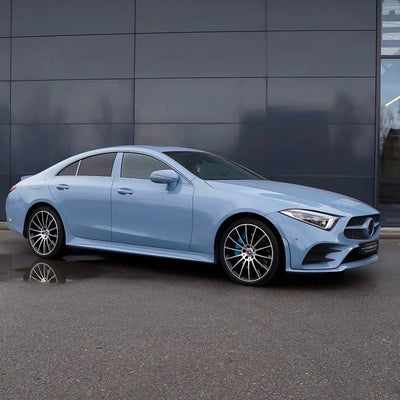 Mercedes wrapped in High Gloss China Blue Vinyl Wrap