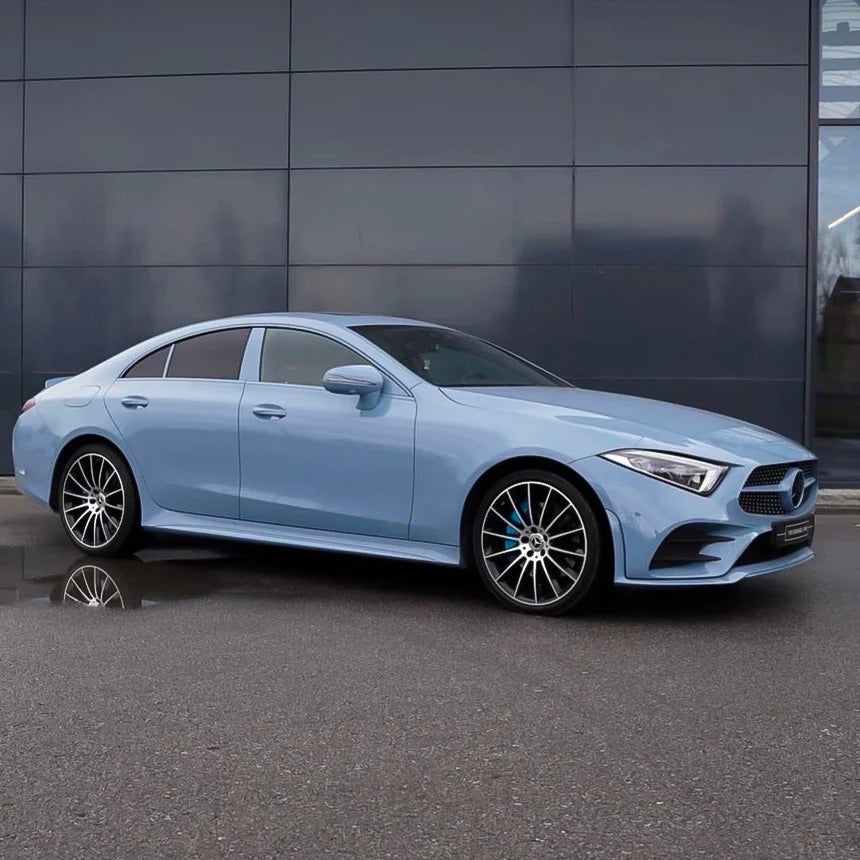 Mercedes wrapped in High Gloss China Blue Vinyl Wrap