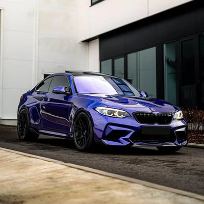view of BMW with Gloss Metallic Deep Blue Vinyl Wrap