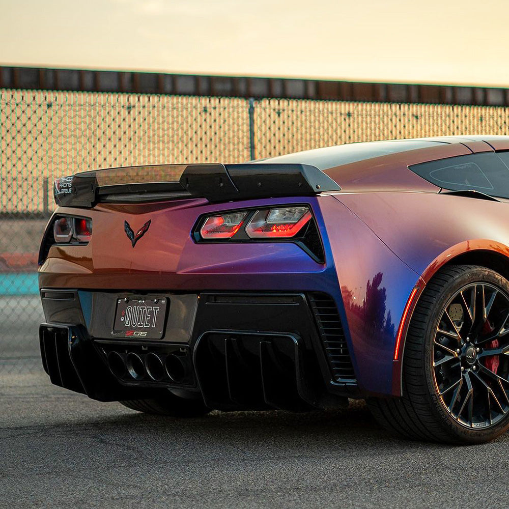 Color Shift Purple Sunset Vinyl Wrap Rear view of a Corvette Z06
