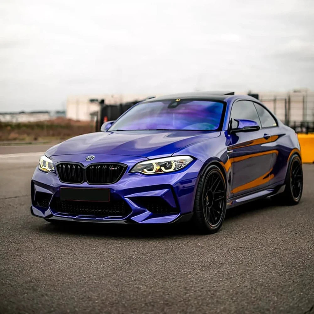 exterior of BMW with Gloss Metallic Deep Blue Vinyl Wrap