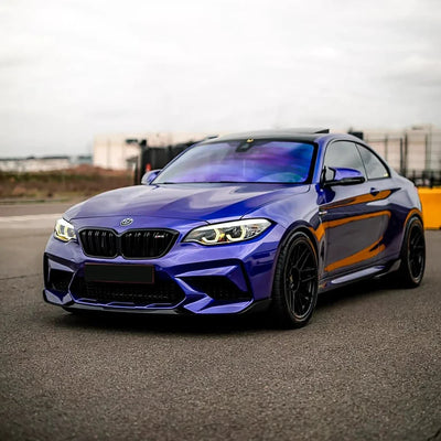 exterior of BMW with Gloss Metallic Deep Blue Vinyl Wrap