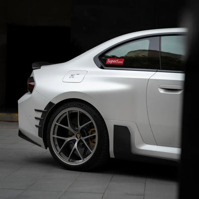 white satin matte vinyl wrap on BMW back view
