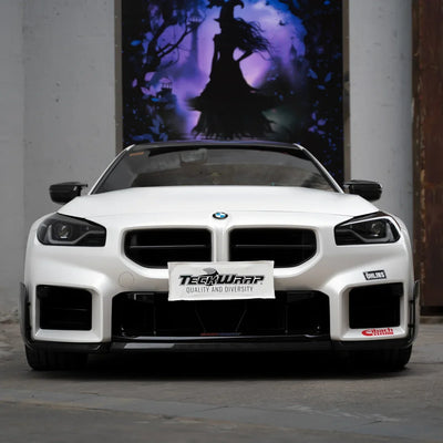 A white satin matte vinyl wrap on BMW M2