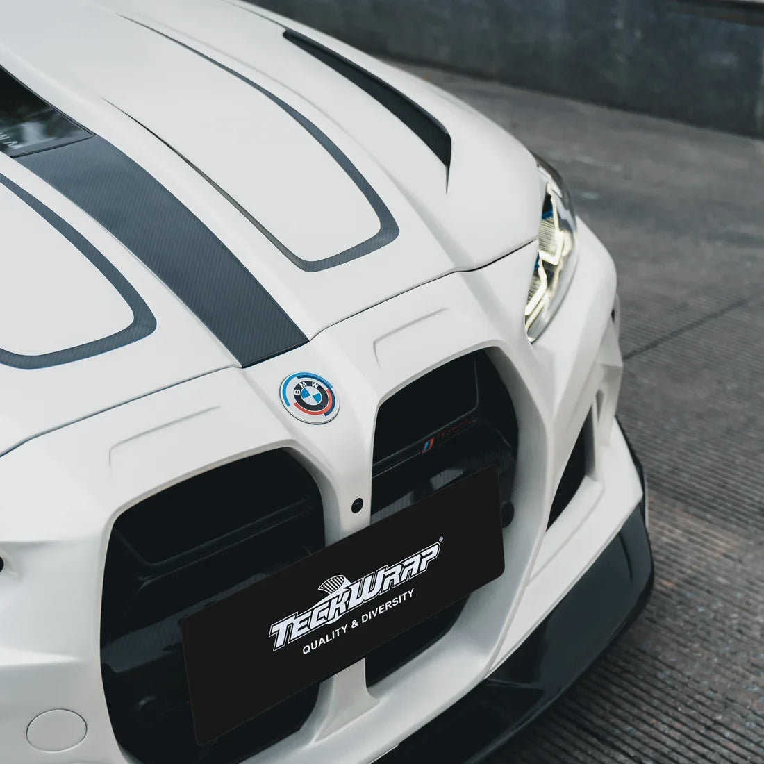 White satin matte vinyl wrap on sports car
