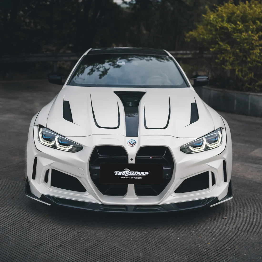 White satin matte vinyl wrap on BMW M4