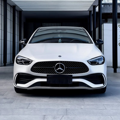A white satin matte car wrap on Mercedes-Benz sedan