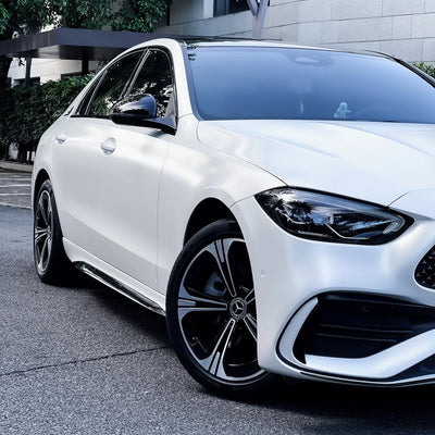 white satin matte vinyl wrap on Mercedes-Benz