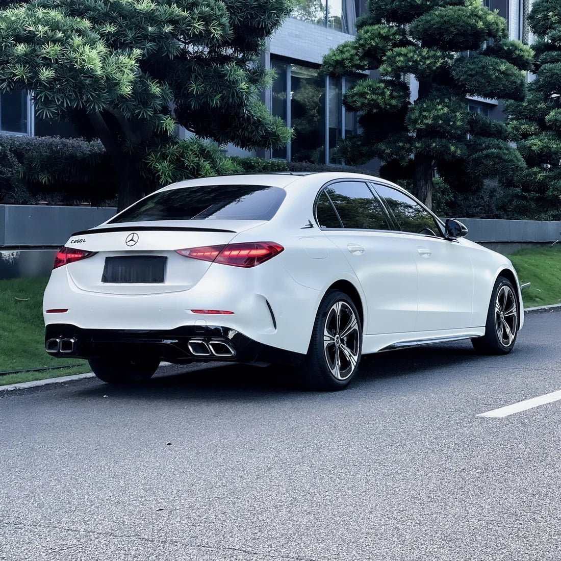 white satin matte vinyl wrap on Mercedes-Benz C-Class