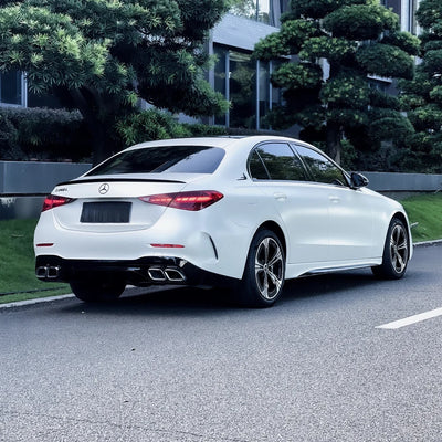 white satin matte vinyl wrap on Mercedes-Benz C-Class
