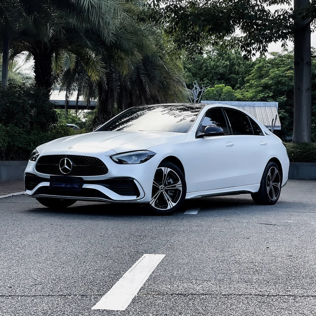 Satin matte white vinyl wrap on Mercedes-Benz