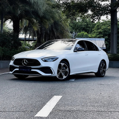 Satin matte white vinyl wrap on Mercedes-Benz