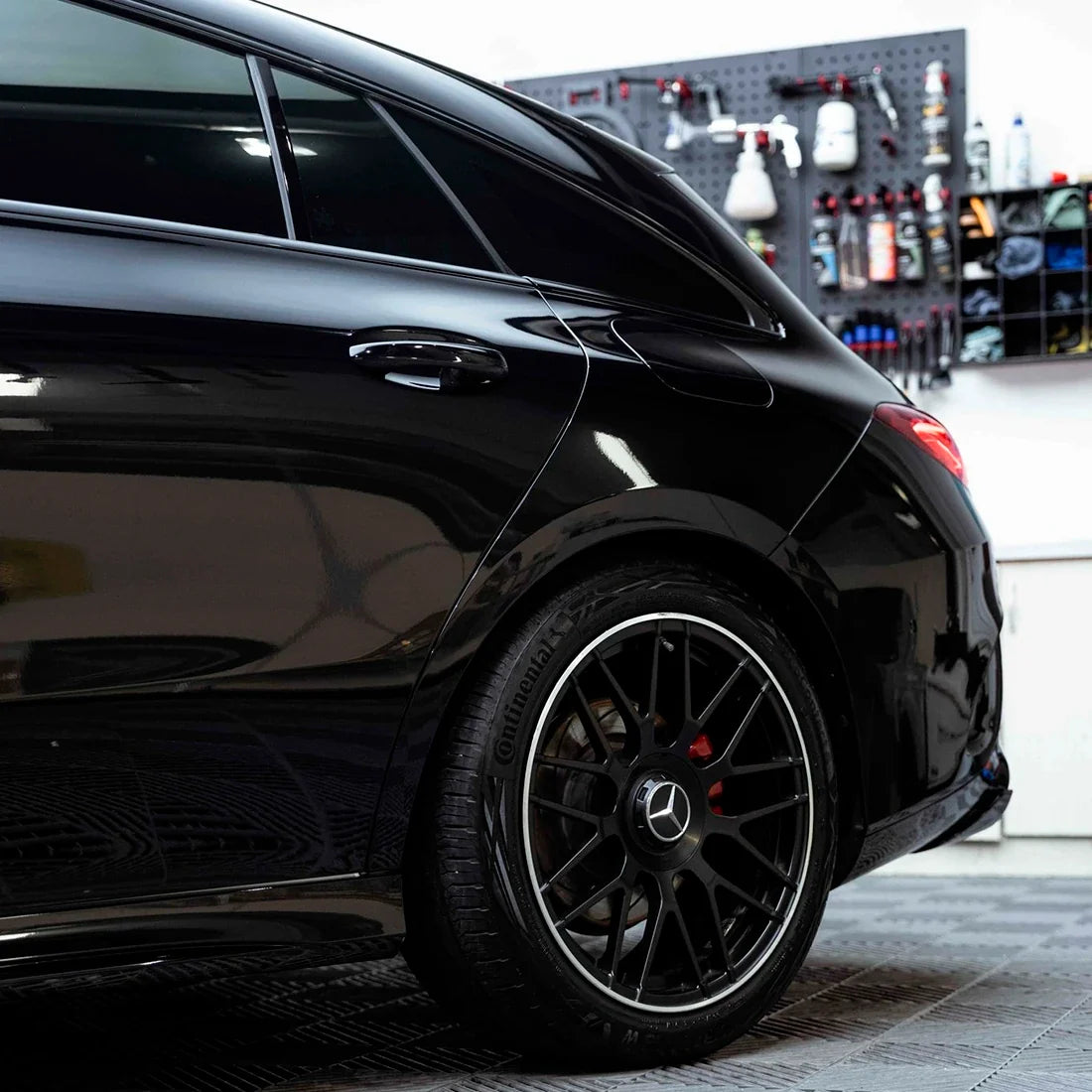 Mercedes Benz quarter panel in Black Gloss Vinyl Wrap