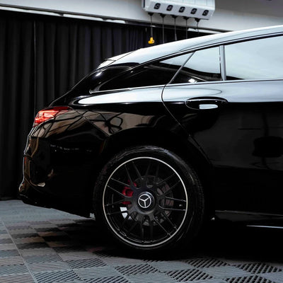 Mercedes Benz quarter panel in Black Gloss Vinyl Wrap