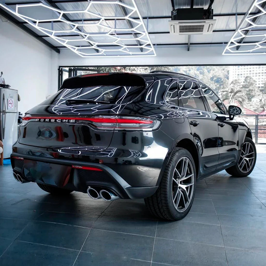 Porsche back view in Black Gloss Vinyl Wrap