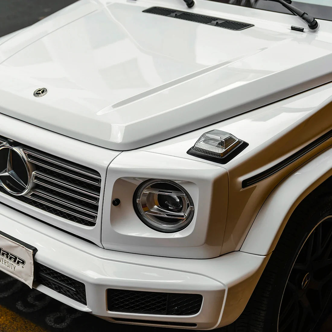 Mercedes G-Wagon hood wrapped in High Gloss White Vinyl Wrap