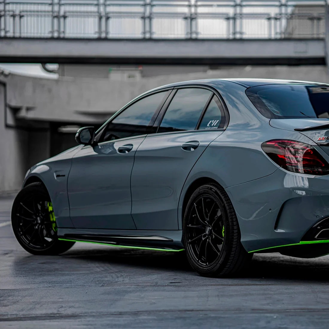 Mercedes rear view in High Gloss Amazon Grey Vinyl Wrap
