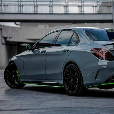 Mercedes rear view in High Gloss Amazon Grey Vinyl Wrap