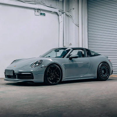 Porsche full view in High Gloss Amazon Grey Vinyl Wrap