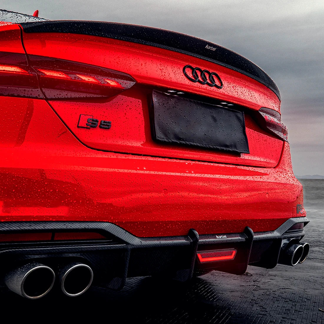 Audi rear bumper in High Gloss Racing Red Vinyl Wrap