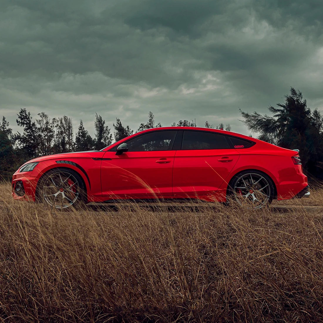 Audi side view in High Gloss Racing Red Vinyl Wrap