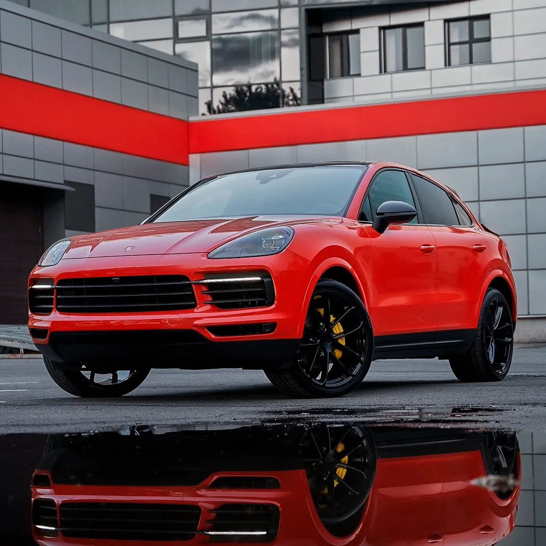 Porsche in High Gloss Racing Red Vinyl Wrap