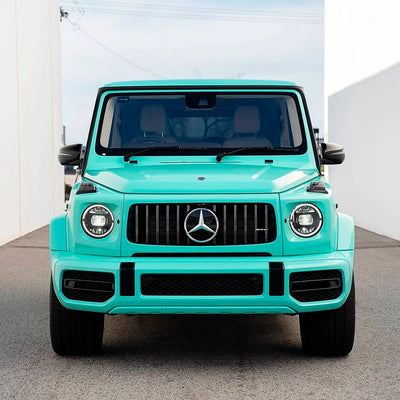 G-Wagon front view in High Gloss Tiffany Green Vinyl Wrap