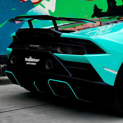 Lamborghini back view in High Gloss Tiffany Green Vinyl Wrap