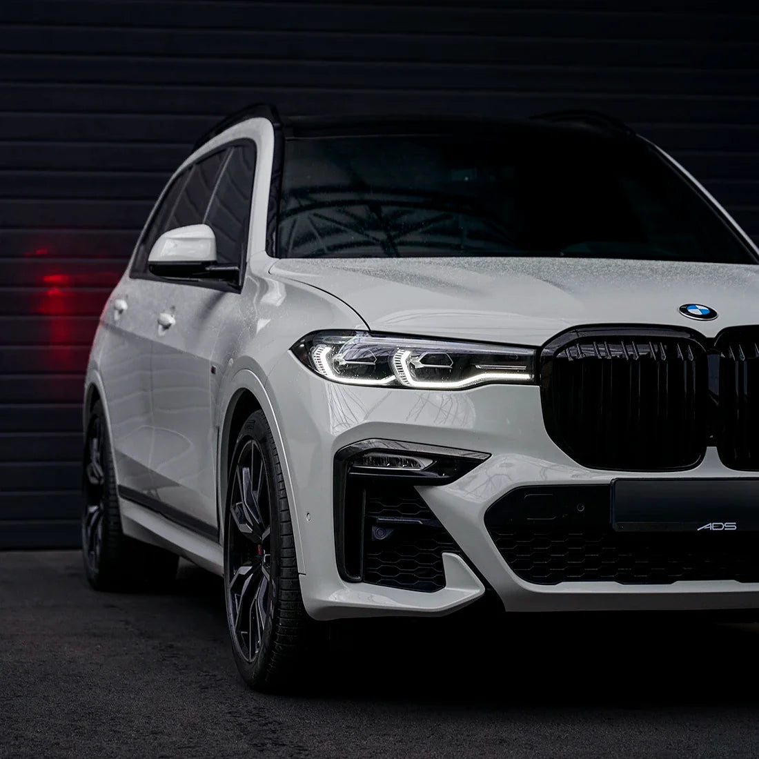 BMW front closeup in High Gloss Slate Grey Vinyl Wrap