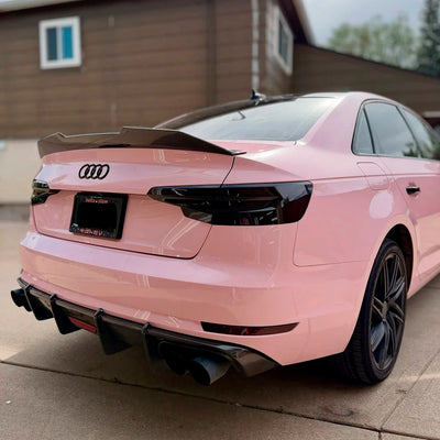 Audi quarter panel in High Gloss Millennial Pink vinyl Wrap