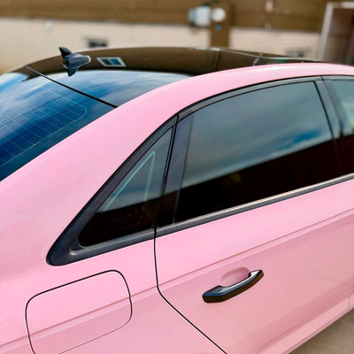 Audi side door in High Gloss Millennial Pink vinyl Wrap