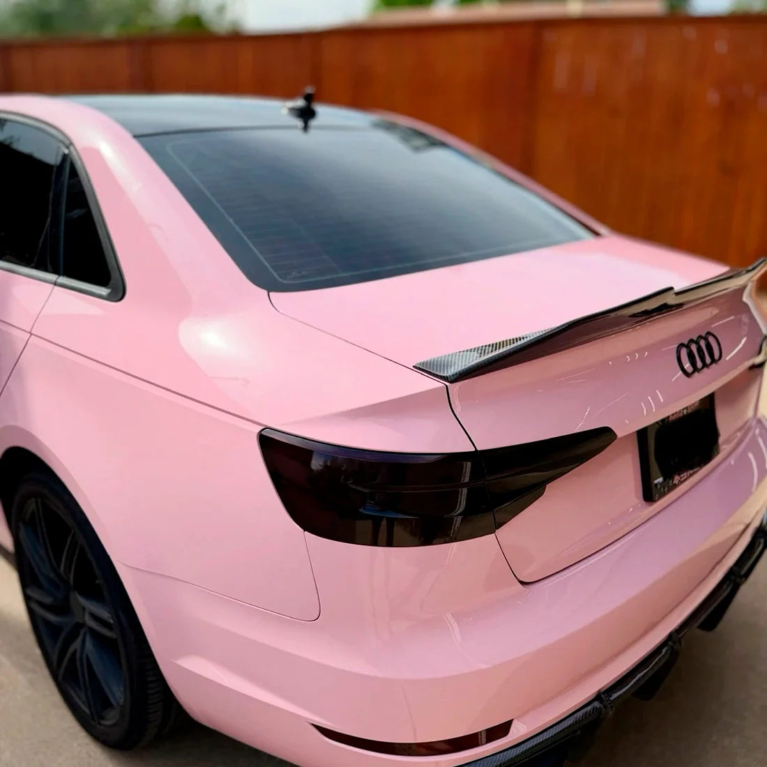 Audi trunk in High Gloss Millennial Pink vinyl Wrap