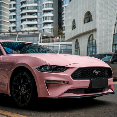 Mustang front bumper in High Gloss Millennial Pink vinyl Wrap