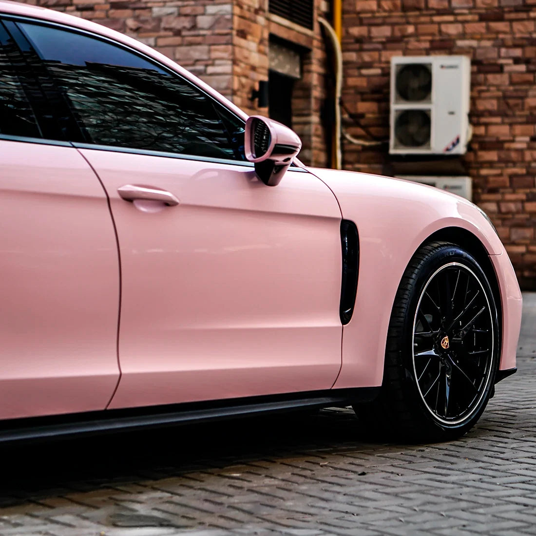 Porsche door in High Gloss Millennial Pink vinyl Wrap
