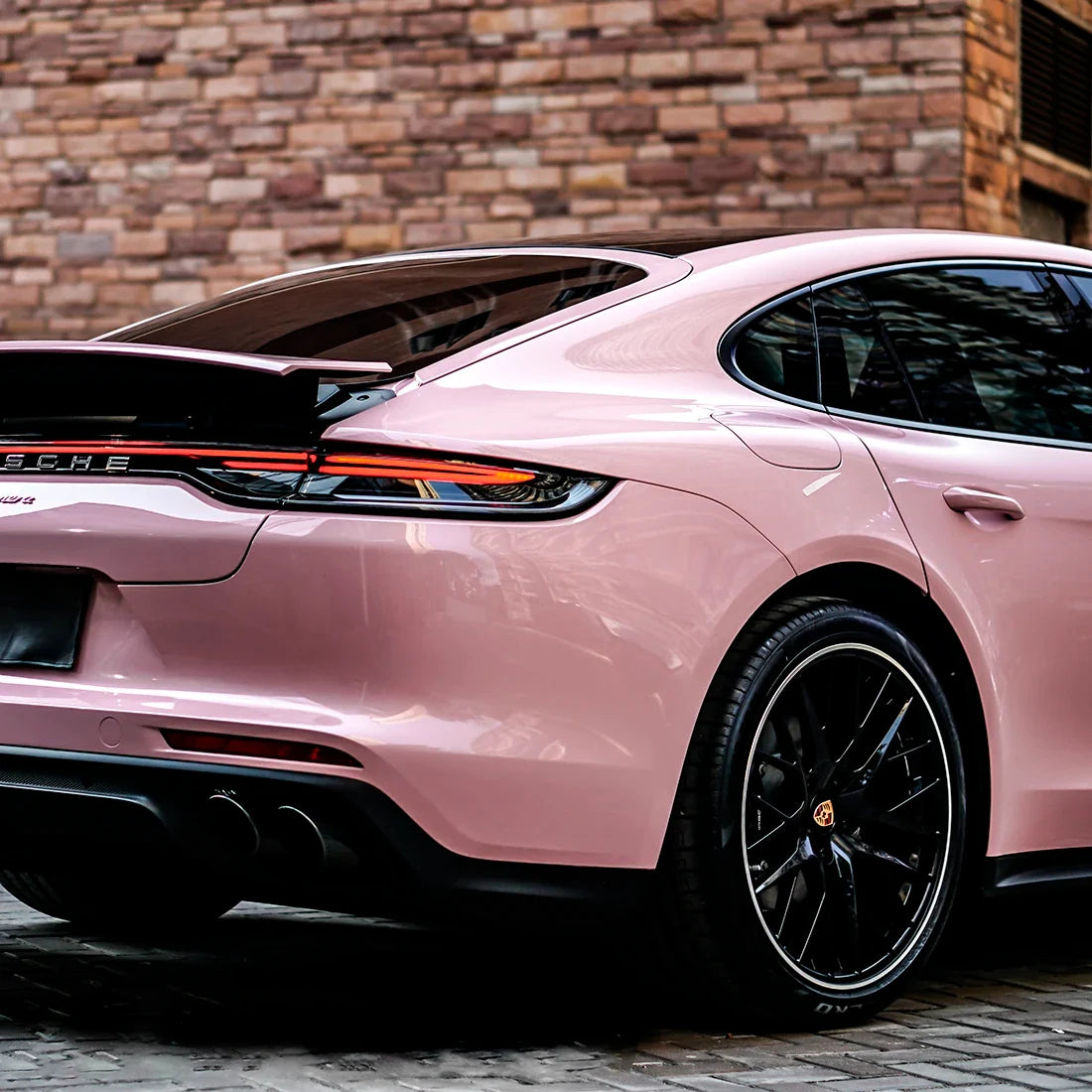 Porsche quarter panel in High Gloss Millennial Pink vinyl Wrap
