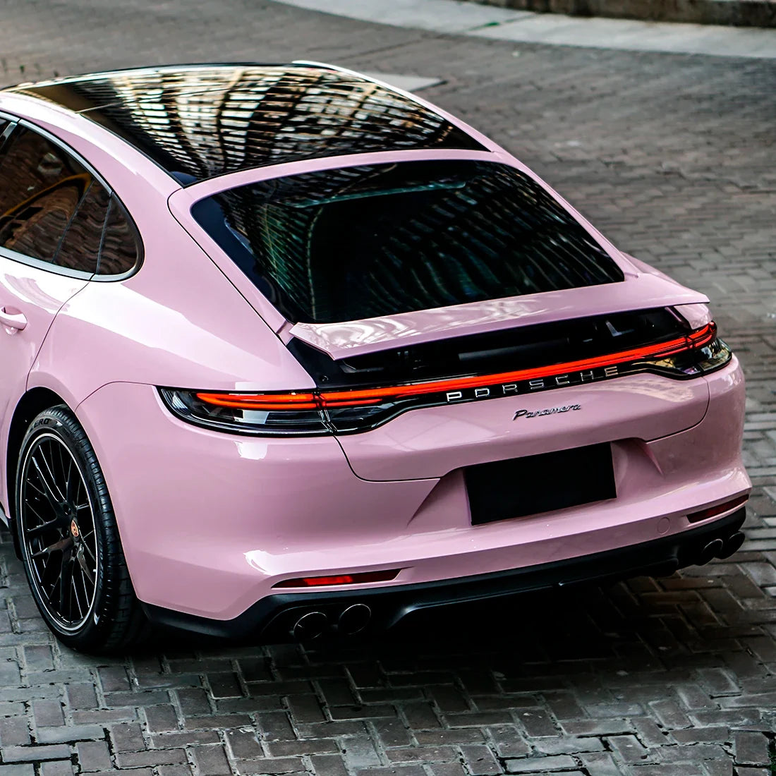 Porsche rear bumper in High Gloss Millennial Pink vinyl Wrap