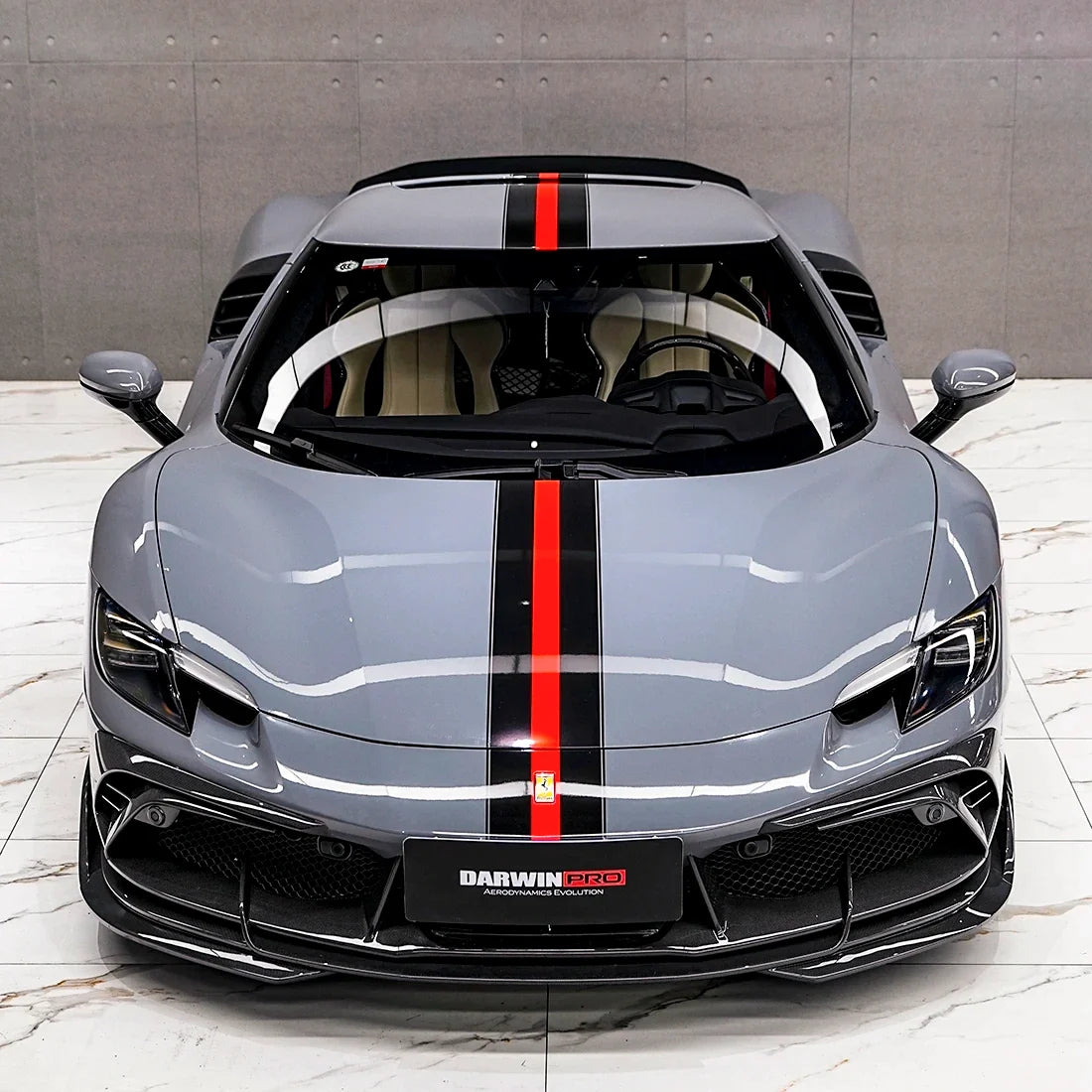 Ferrari hood in High Gloss Battleship Grey Vinyl Wrap