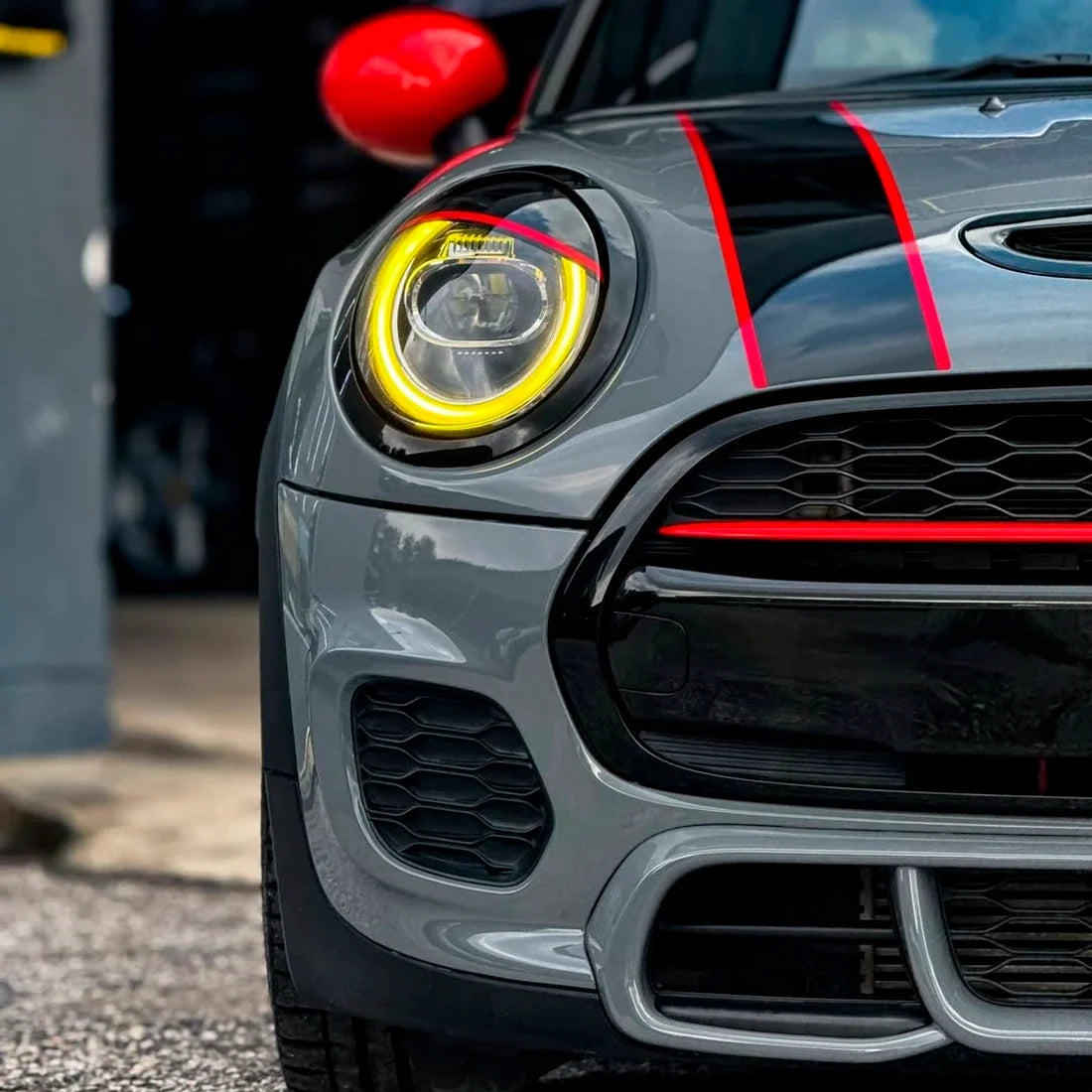 Nardo Mini front closeup in High Gloss Battleship Grey Vinyl Wrap